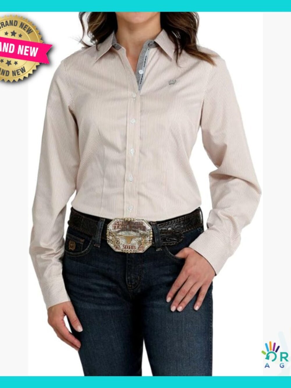 Long Sleeve Button Down Shirt Western Style Chic Preppy Orange Stripe